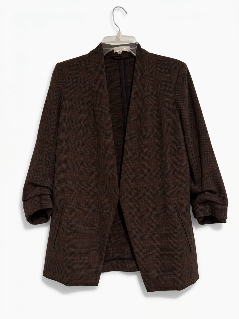 Babaton Dark Brown Plaid Open-Front Blazer